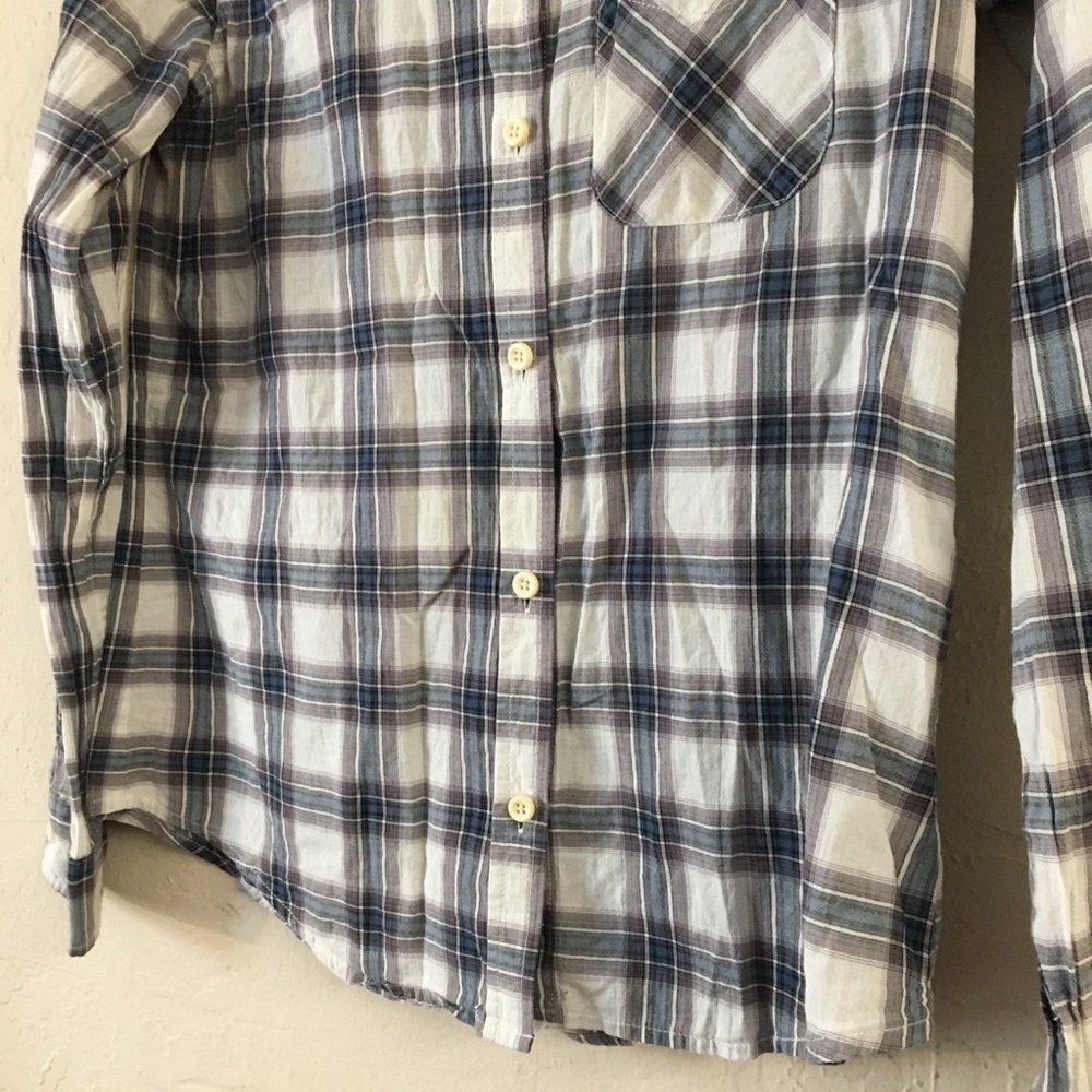Current Elliot Plaid Button Down Blouse Size 0= US 2 Blue Fall Casual Cotton - Picture 7 of 10